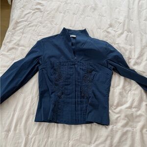 Naracamicie Navy Blue Button-Down Shirt with Pintuck and Embroidery